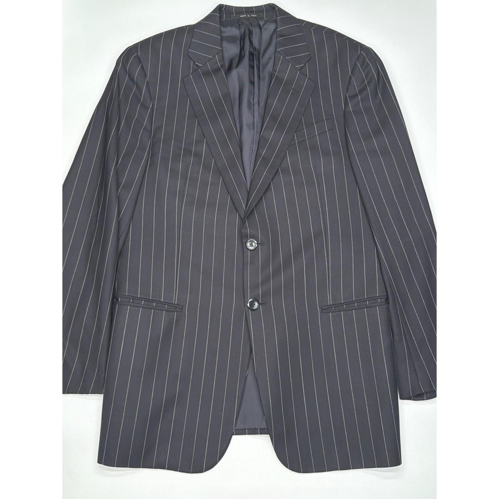 Armani Collezioni Mens Navy Pinstripe 100% Wool Suit Blazer Jacket Made in Italy